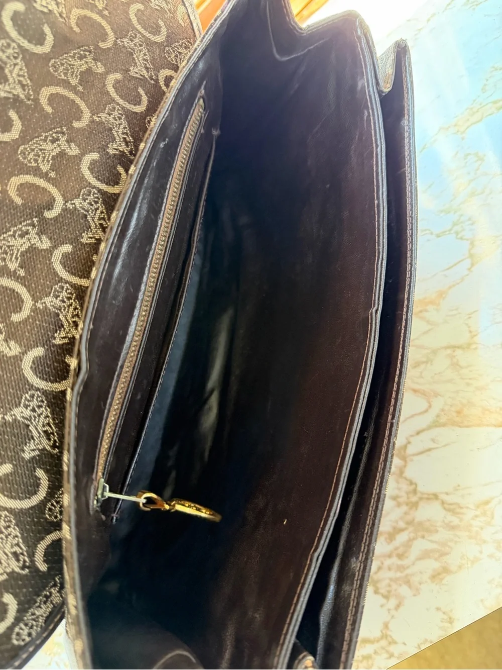 Vintage Celine C Macadam Monogram Horse & Carriage Top Handle Flap Bag - Brown